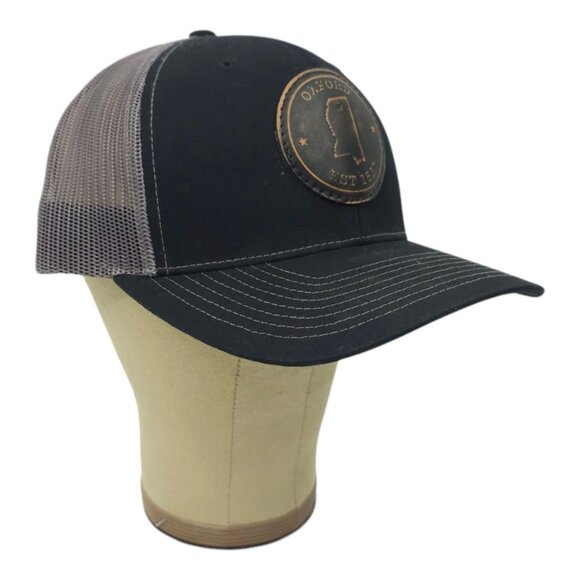 Richardson Oxford Round Patch Mesh Snapback Cap Trucker Baseball Hat Black Gray - Picture 3 of 14